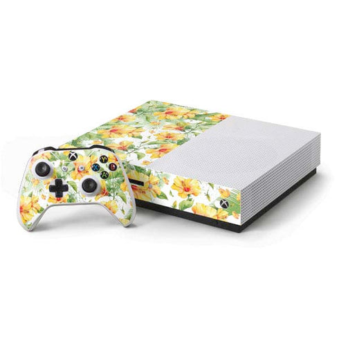 Yellow Hibiscus Xbox One S Console and Controller Bundle Skin