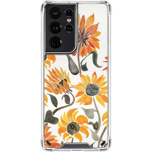 Cat Coq Yellow Sunflower Galaxy S21 Ultra 5G Clear Case