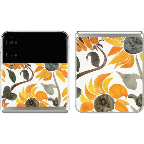 Cat Coq Yellow Sunflower Galaxy Z Flip3 5G Skin