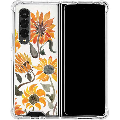 Cat Coq Yellow Sunflower Galaxy Z Fold4 5G Clear Case