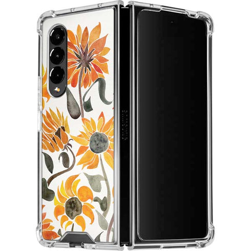 Cat Coq Yellow Sunflower Galaxy Z Fold4 5G Clear Case