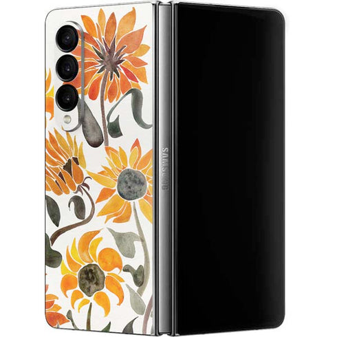 Cat Coq Yellow Sunflower Galaxy Z Fold4 5G Skin