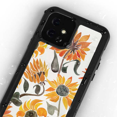Cat Coq Yellow Sunflower iPhone 12 Mini Waterproof Case