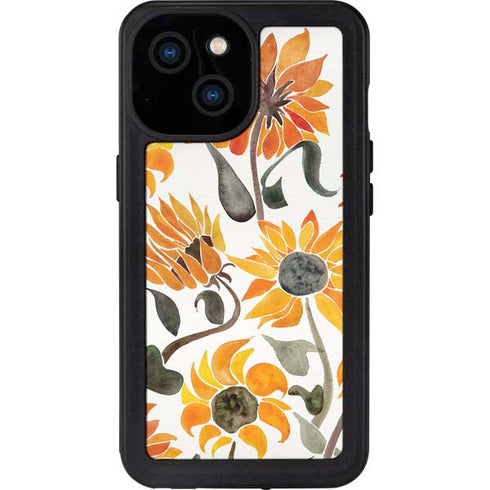 Cat Coq Yellow Sunflower iPhone 13 Mini Waterproof Case