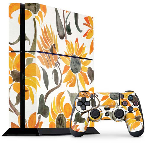 Cat Coq Yellow Sunflower PS4 Console and Controller Bundle Skin