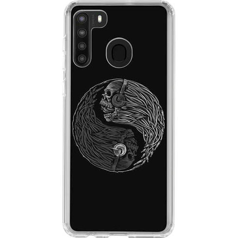 Liquid Blue Yin Yang Music Skulls Galaxy A21 Clear Case
