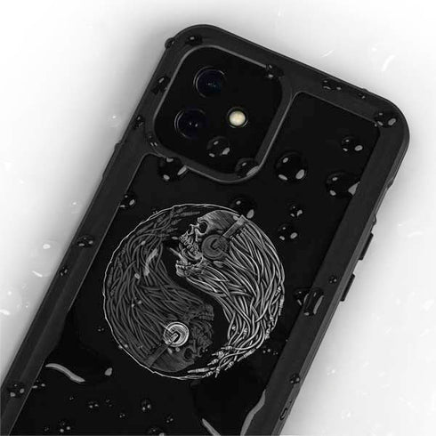 Liquid Blue Yin Yang Music Skulls iPhone 12 Mini Waterproof Case