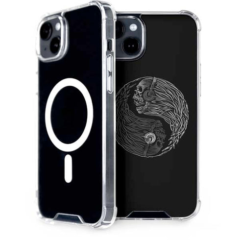 Liquid Blue Yin Yang Music Skulls iPhone 15 Plus MagSafe Case