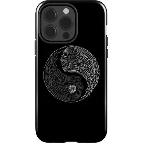 Liquid Blue Yin Yang Music Skulls iPhone 15 Pro Impact Case