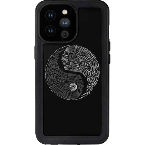 Liquid Blue Yin Yang Music Skulls iPhone 14 Pro Max Waterproof Case