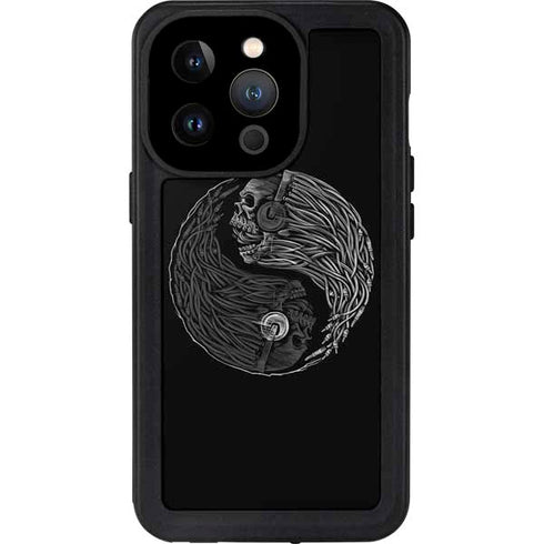 Liquid Blue Yin Yang Music Skulls iPhone 14 Pro Waterproof Case