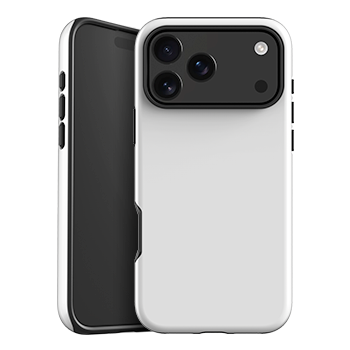 A white phone case shown from the back and side on a smartphone, with a black camera surround and a slim black edge bumper, displayed against a plain white background.