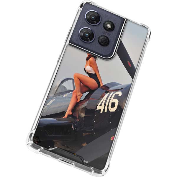 1940s Navy Pin-Up Girl On Corsair Fighter Plane Moto G Power 5G (2025) Clear Case