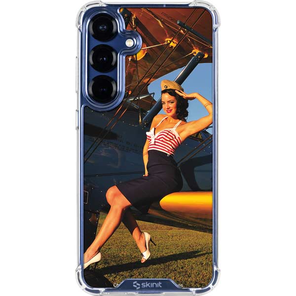 1940s Pin-Up On Stearman Biplane Galaxy S25 Plus Clear Case