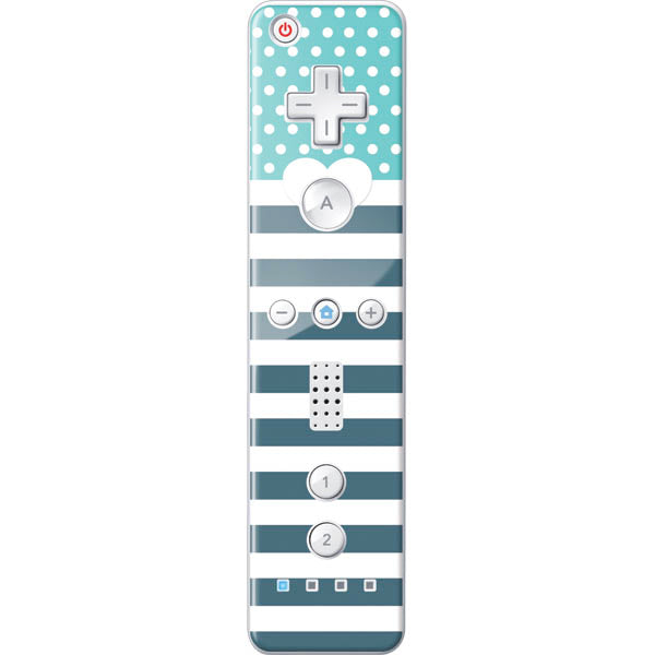 Polka Dots and Stripes Heart in Blue Nintendo Skins