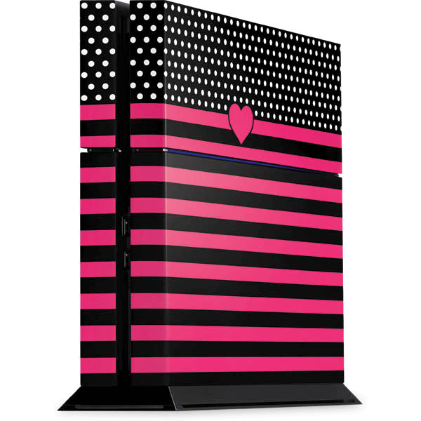 Polka Dots and Stripes Heart in Pink PlayStation PS4 Skins