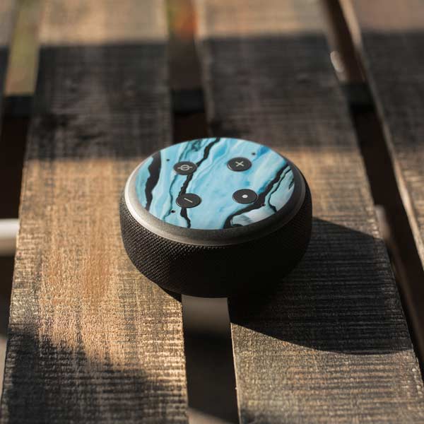 Aqua Blue Marble Ink Amazon Echo Dot Skin