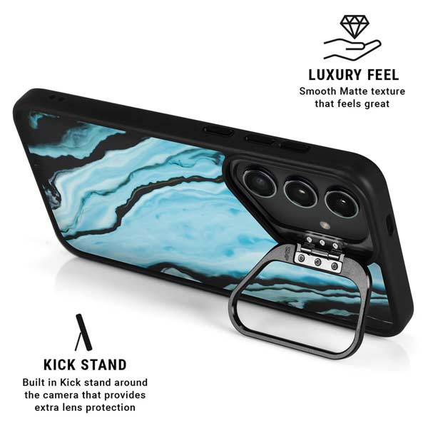 Aqua Blue Marble Ink Galaxy S25 Plus Kickstand Case