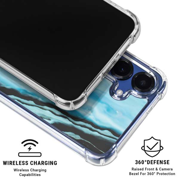 Aqua Blue Marble Ink Galaxy S25 Plus Clear Case