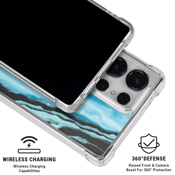 Aqua Blue Marble Ink Galaxy S25 Ultra Clear Case