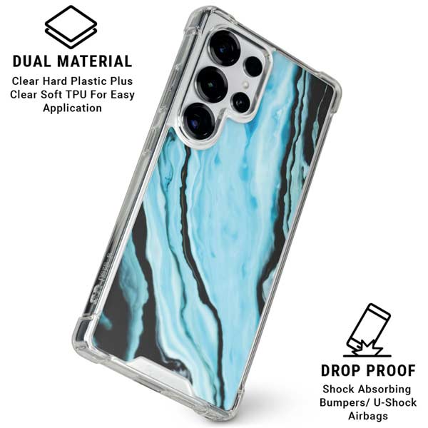 Aqua Blue Marble Ink Galaxy S25 Ultra Clear Case