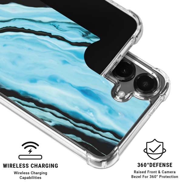 Aqua Blue Marble Ink Galaxy S26 Plus Clear Case