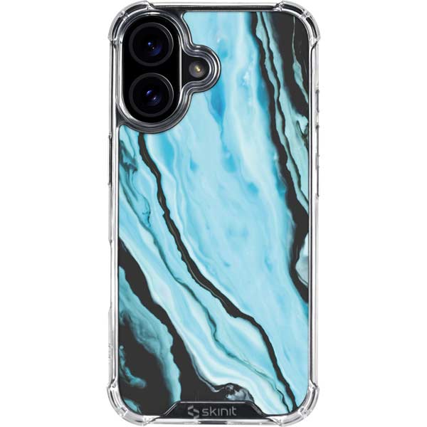 Aqua Blue Marble Ink iPhone 16 Plus Clear Case