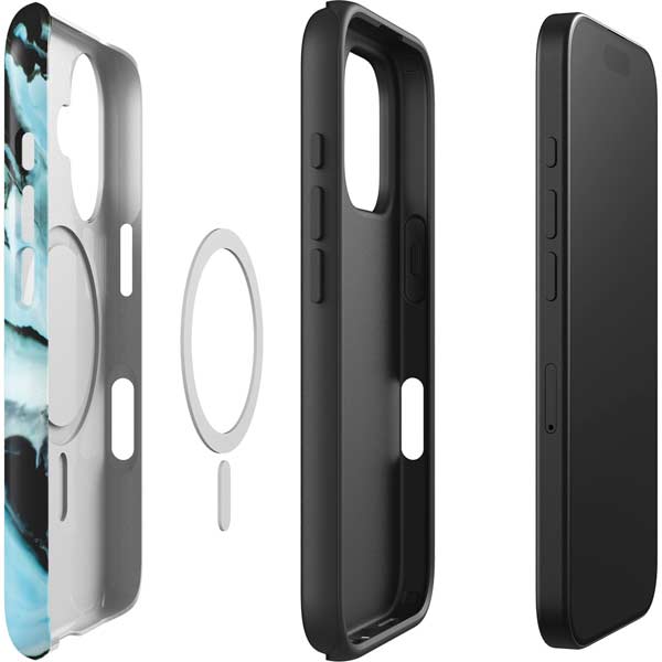 Aqua Blue Marble Ink iPhone 16 Plus Magsafe Impact Case