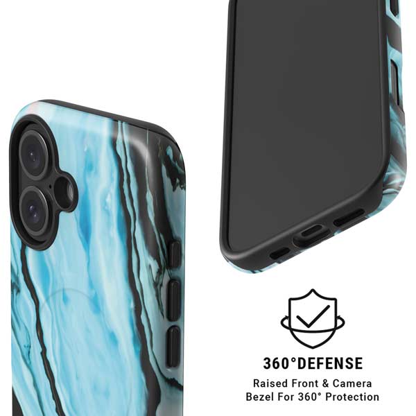 Aqua Blue Marble Ink iPhone 16 Plus Magsafe Impact Case