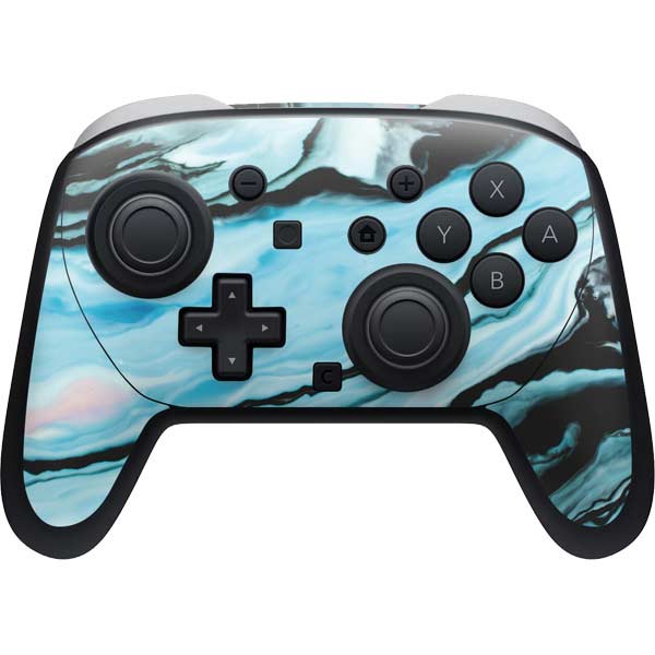 Aqua Blue Marble Ink Nintendo Switch 2 (2025) Pro Controller Skin
