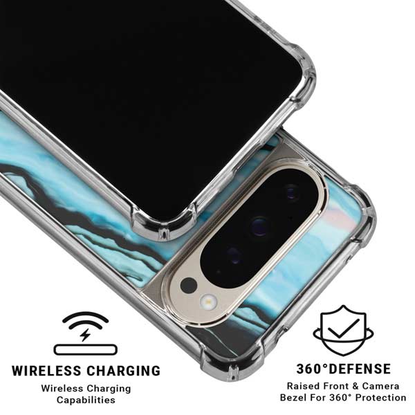 Aqua Blue Marble Ink Pixel 9 Pro XL Clear Case