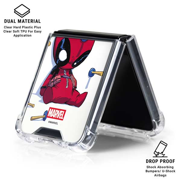 Marvel Deadpool Babypool Playing Galaxy Z Flip7 Clear Case