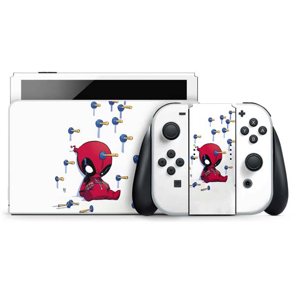 Marvel Deadpool Babypool Playing Nintendo Switch OLED (2021) Skin