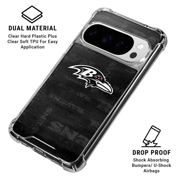 NFL Baltimore Ravens Black & White Google Pixel 10 Pro Clear Case