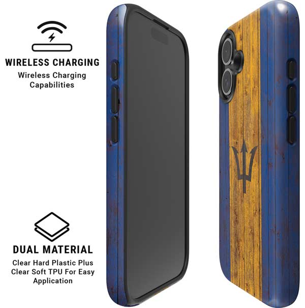 Barbados Flag Dark Wood iPhone 16 Magsafe Impact Case