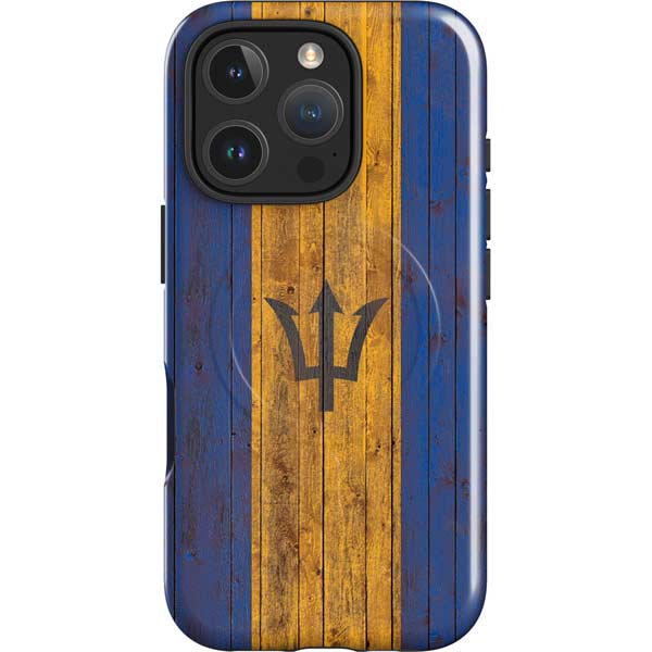 Barbados Flag Dark Wood iPhone 16 Pro Max Magsafe Impact Case