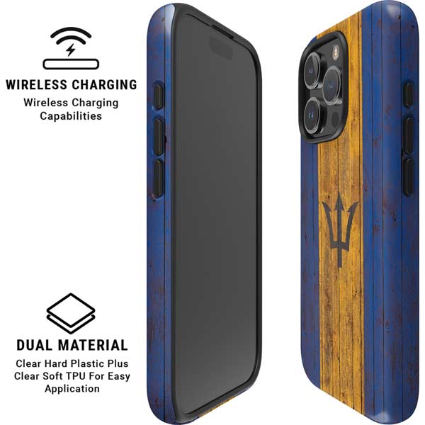Barbados Flag Dark Wood iPhone 16 Pro Max Magsafe Impact Case