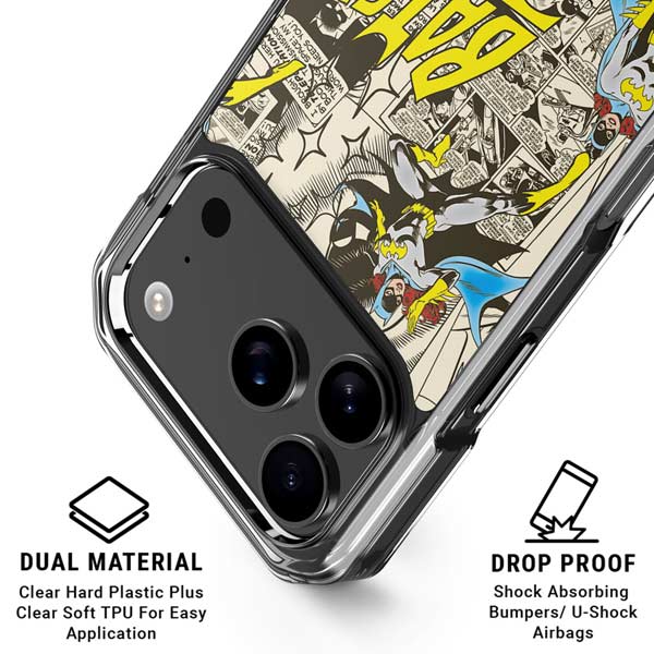 DC Comics Batman Batgirl Vintage Action pose pattern iPhone 17 Pro Clear Case
