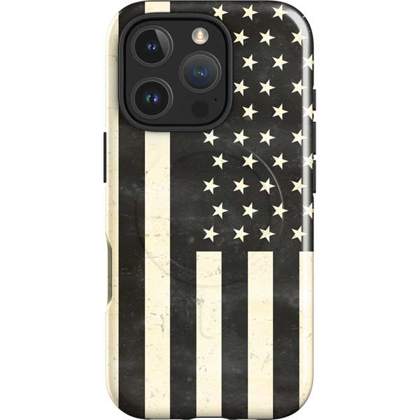 Black & White USA Flag iPhone 16 Pro Magsafe Impact Case