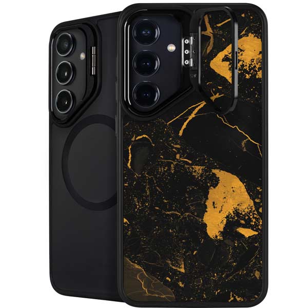 Black and Gold Scattered Marble Galaxy S26 Plus Kickstand Case