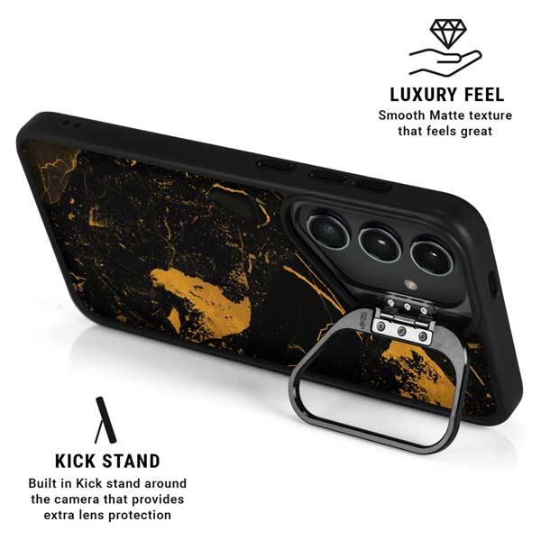 Black and Gold Scattered Marble Galaxy S26 Plus Kickstand Case