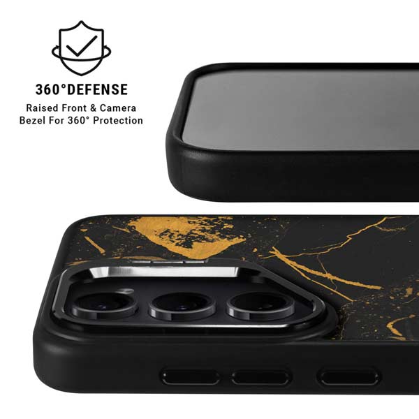 Black and Gold Scattered Marble Galaxy S26 Plus Kickstand Case