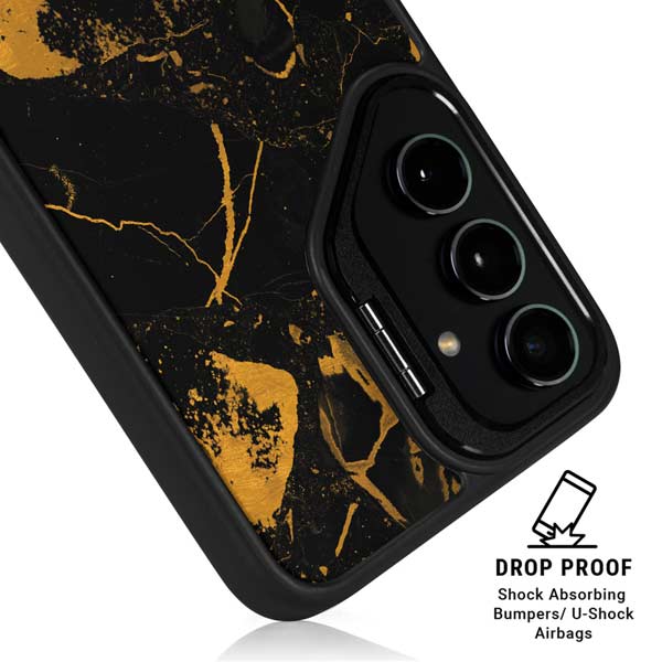 Black and Gold Scattered Marble Galaxy S26 Plus Kickstand Case