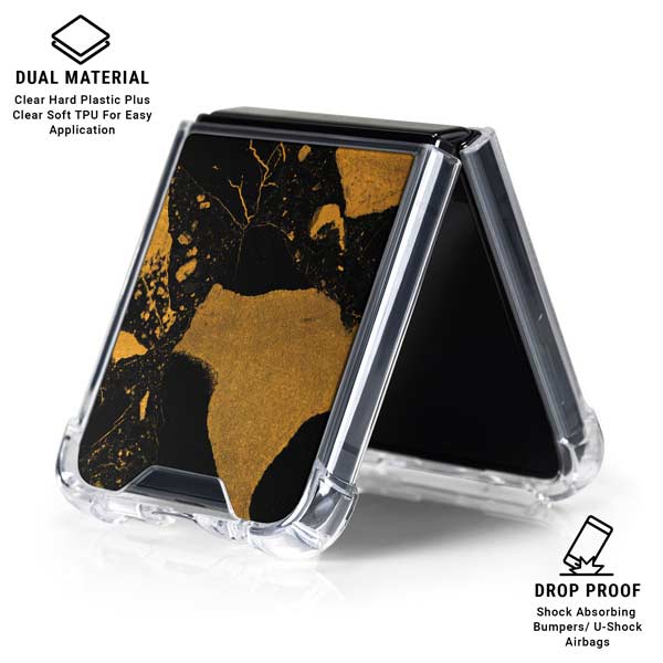 Black and Gold Scattered Marble Galaxy Z Flip7 Clear Case