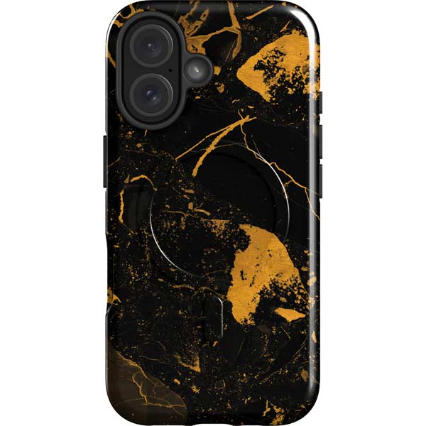 Black and Gold Scattered Marble iPhone 16 Magsafe Impact Case