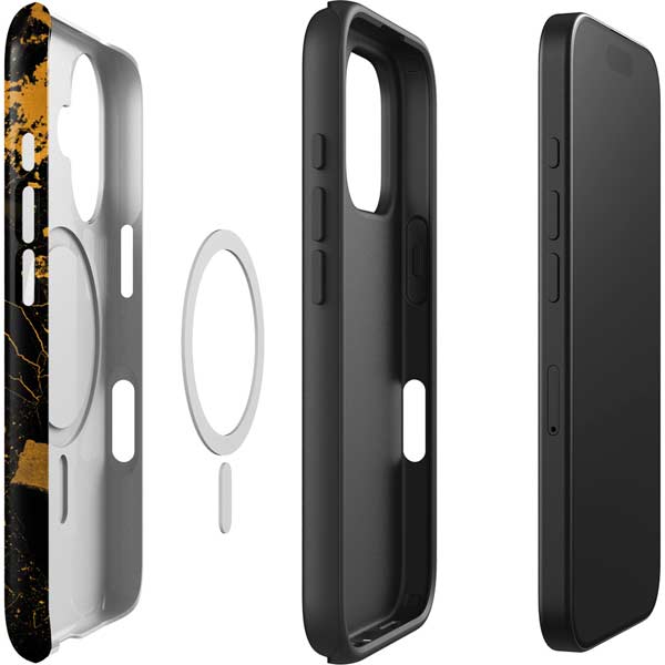 Black and Gold Scattered Marble iPhone 16 Magsafe Impact Case