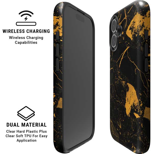 Black and Gold Scattered Marble iPhone 16 Magsafe Impact Case