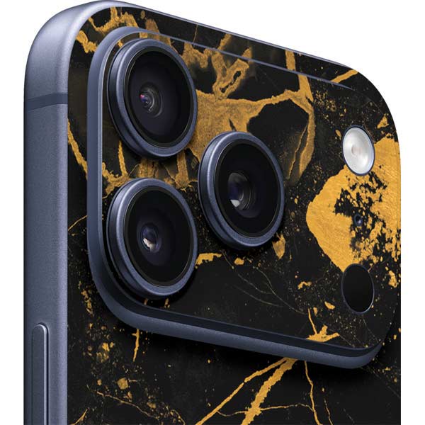 Black and Gold Scattered Marble iPhone 17 Pro Skin