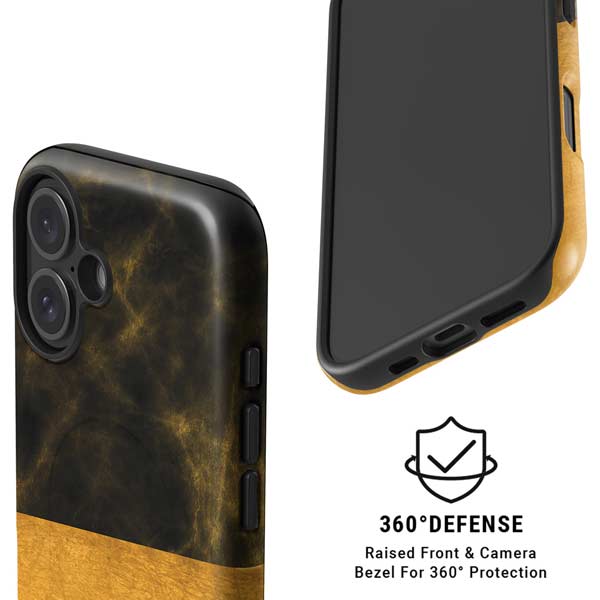 Black and Gold Split Marble iPhone 16 Magsafe Impact Case