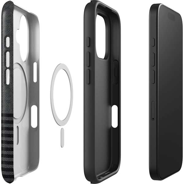 Black and Grey Stripes iPhone 16 Magsafe Impact Case